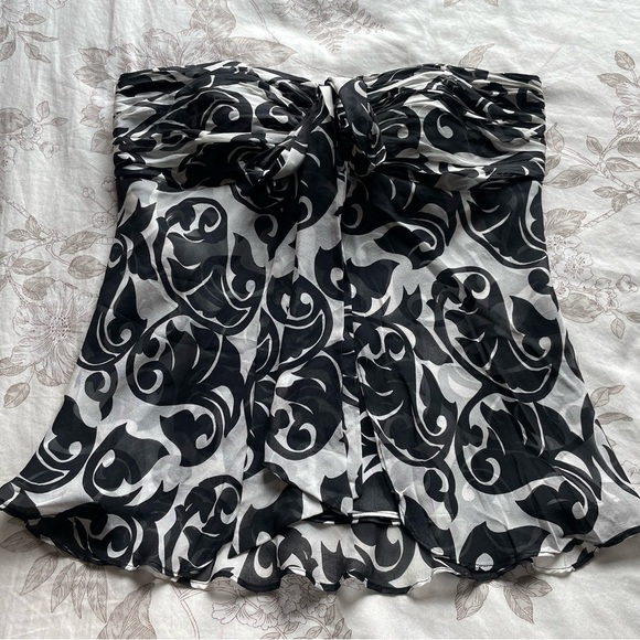 Y2K Black White Silk Strapless Halter Flutter Top 10 Fairycore Office Siren Goth - Picture 4 of 11